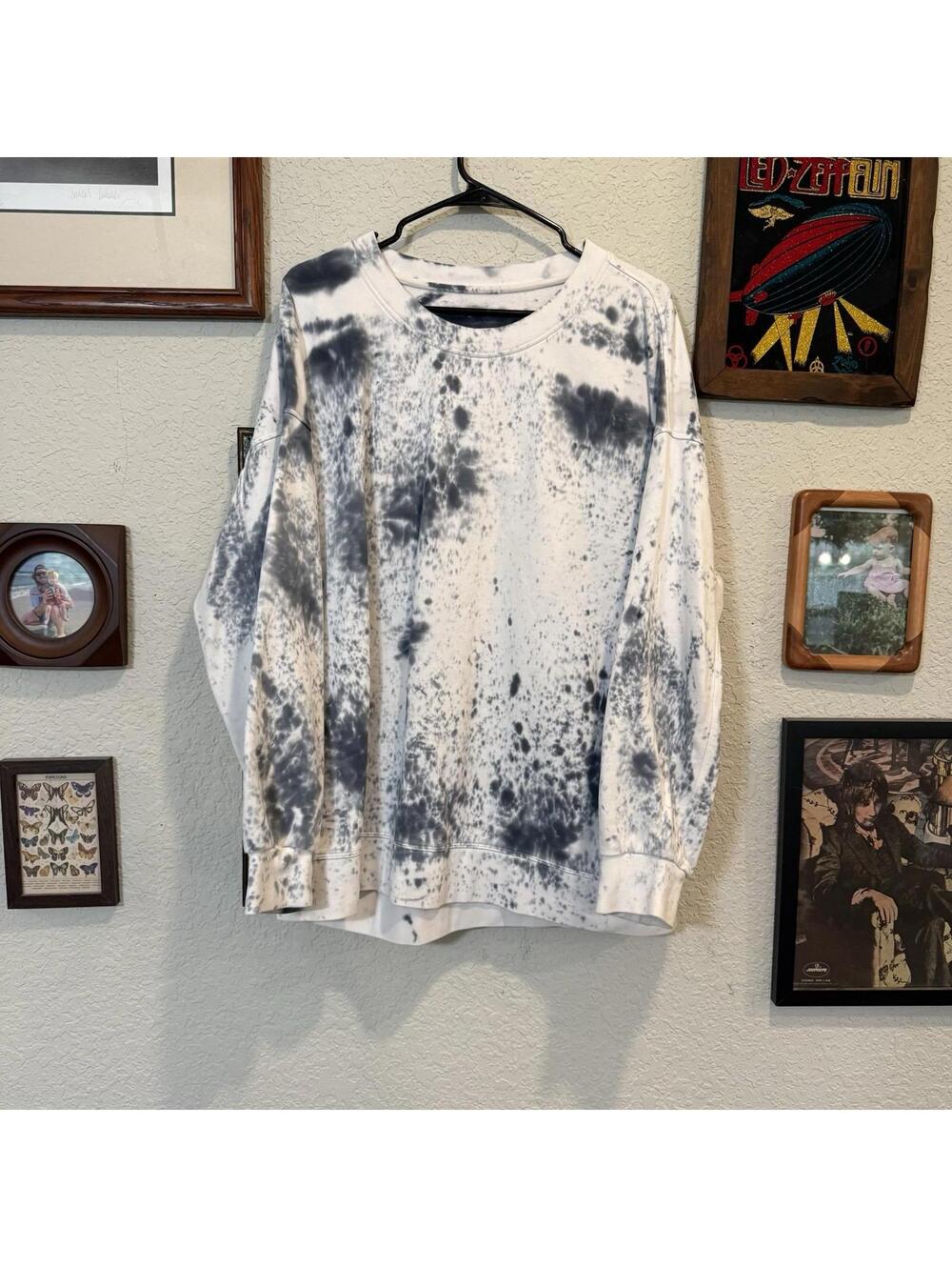 Womens Lululemon Tie Dye Designer‎ Marble Crewneck Sweatshirt Blue White Size XL
